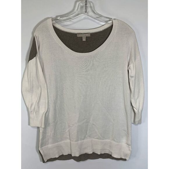 Banana Republic Women's Knit Scoop Neck 3/4 Sleeve Sweater White Gray Size Small - Picture 1 of 5
